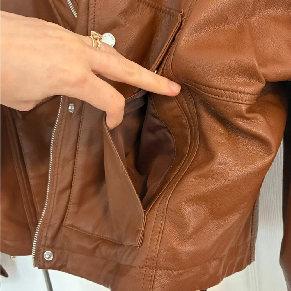 Kenneth Cole Faux Leather Bomber Jacket XS - Picture 6 of 6